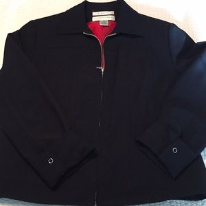 Evan-Picone 10 navy with red lining zip blazer